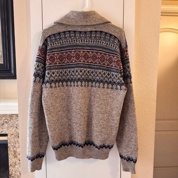 Vintage Winona Knits 100% Wool Nordic Fair Isle Sweater 1/4 Zip Women Large USA - Picture 2 of 5